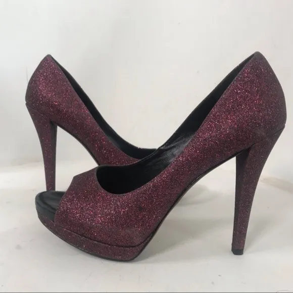 Vera Wang Red Metallic Glitter Open-Toe Heels