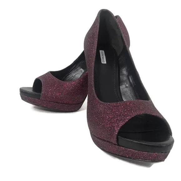 Vera Wang Red Metallic Glitter Open-Toe Heels