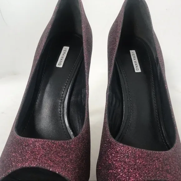 Vera Wang Red Metallic Glitter Open-Toe Heels