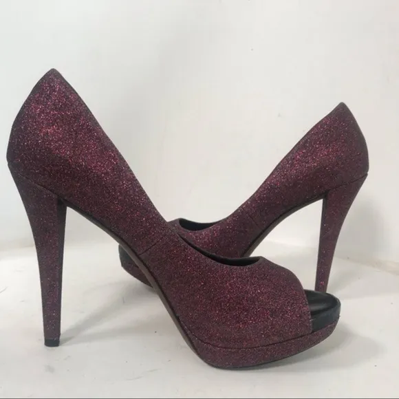 Vera Wang Red Metallic Glitter Open-Toe Heels