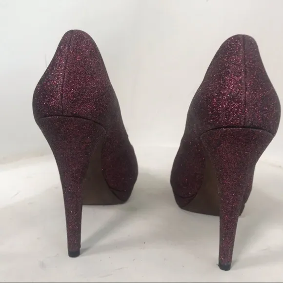 Vera Wang Red Metallic Glitter Open-Toe Heels