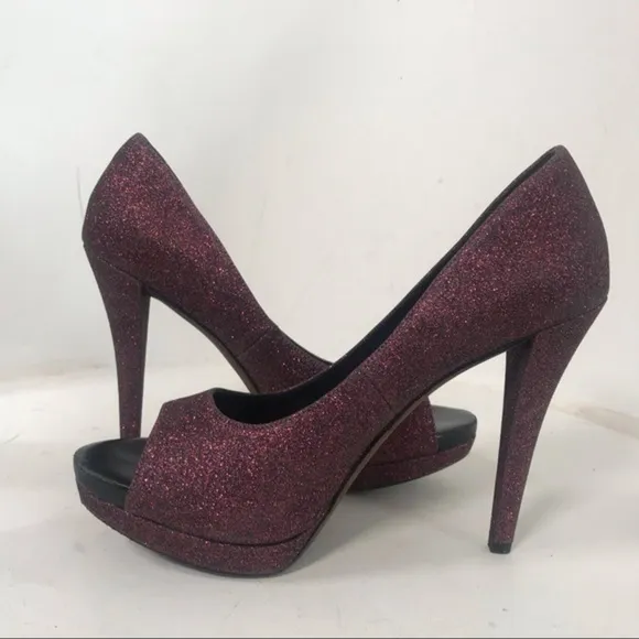 Vera Wang Red Metallic Glitter Open-Toe Heels
