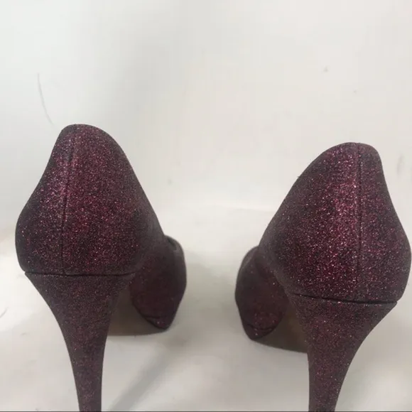Vera Wang Red Metallic Glitter Open-Toe Heels