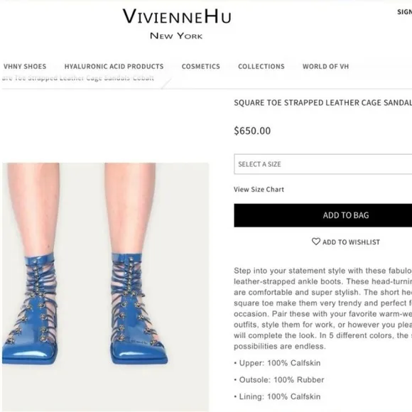 VHNY Vivienne Hu size 38 or 8 Cobalt Studded Leather Straps NEW w/Box &amp; Dust Bag