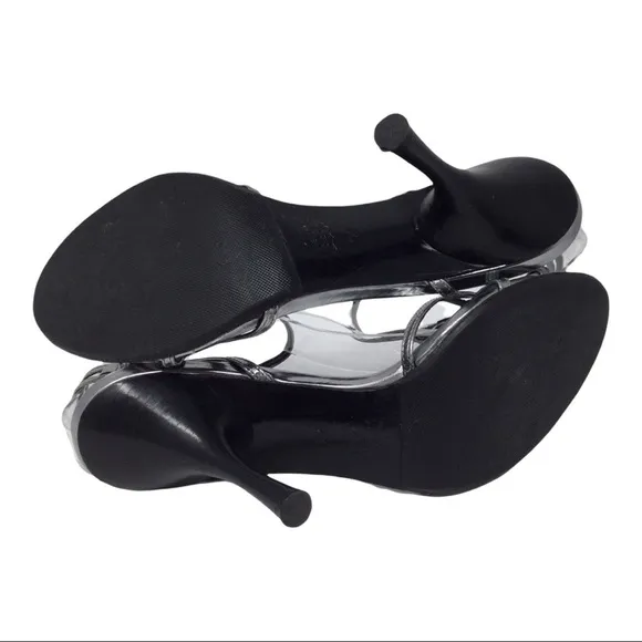Via Spiga Leather Ankle Strappy High Heel Sliver Metallic Shoes
