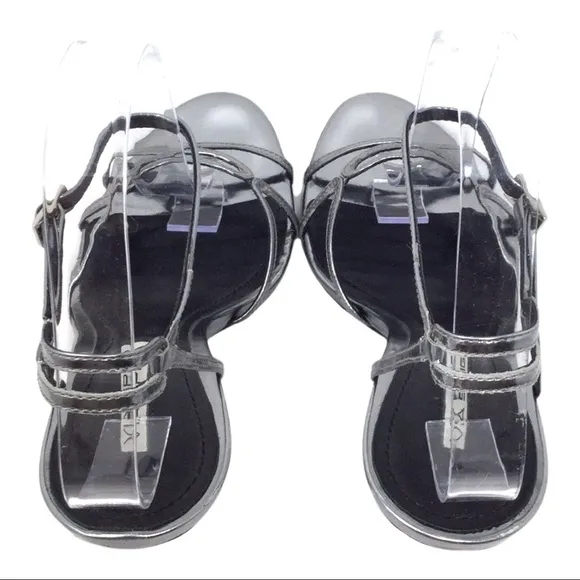 Via Spiga Leather Ankle Strappy High Heel Sliver Metallic Shoes