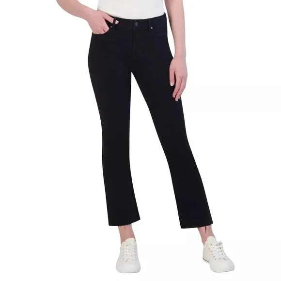 Vigoss Womans 29 Marley Slim Fit Ankle Cropped Raw Hem Bootcut Black Denim Jeans