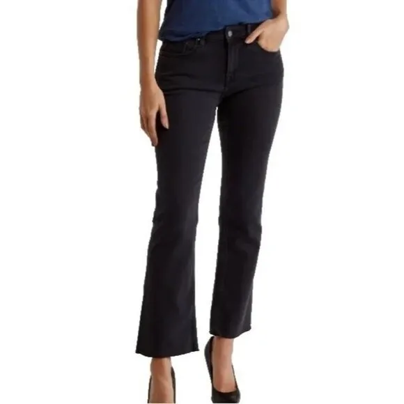 Vigoss Womans 29 Marley Slim Fit Ankle Cropped Raw Hem Bootcut Black Denim Jeans