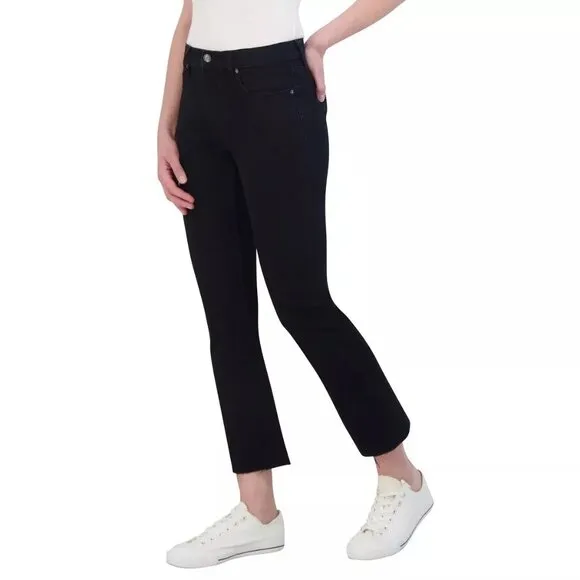 Vigoss Womans 29 Marley Slim Fit Ankle Cropped Raw Hem Bootcut Black Denim Jeans