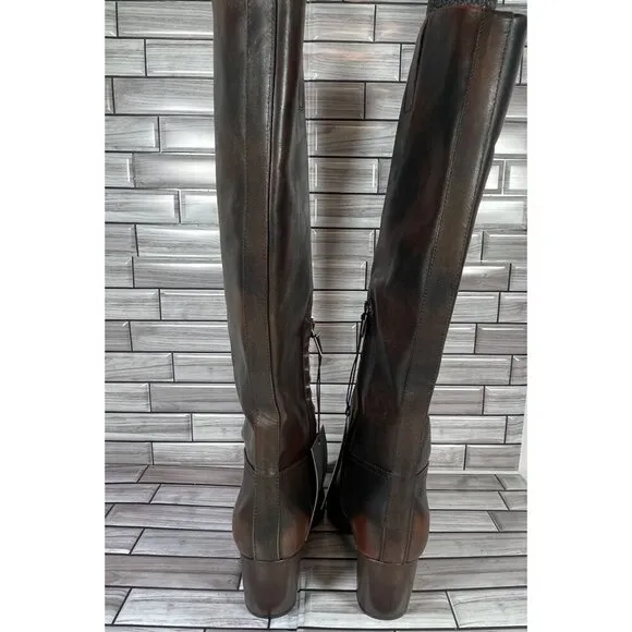 Vince Camuto Dark Caramel Leather WIde Calf Cristen Knee High Boots Size 10-NEW