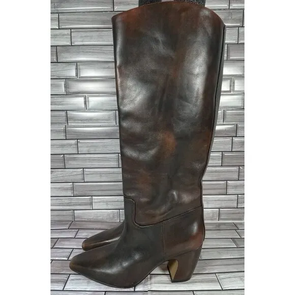 Vince Camuto Dark Caramel Leather WIde Calf Cristen Knee High Boots Size 10-NEW
