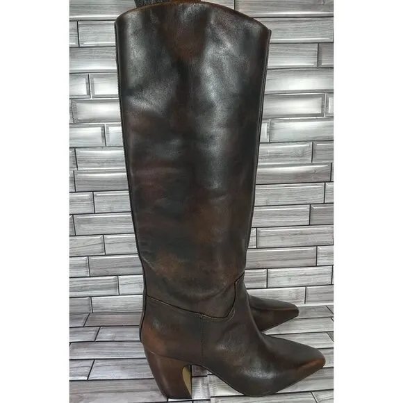Vince Camuto Dark Caramel Leather WIde Calf Cristen Knee High Boots Size 10-NEW