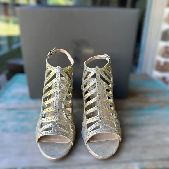 Vince‎ Camuto Patinka Sandal Size 6M Ankle Strap Glitter Gold Nugget Color NWB