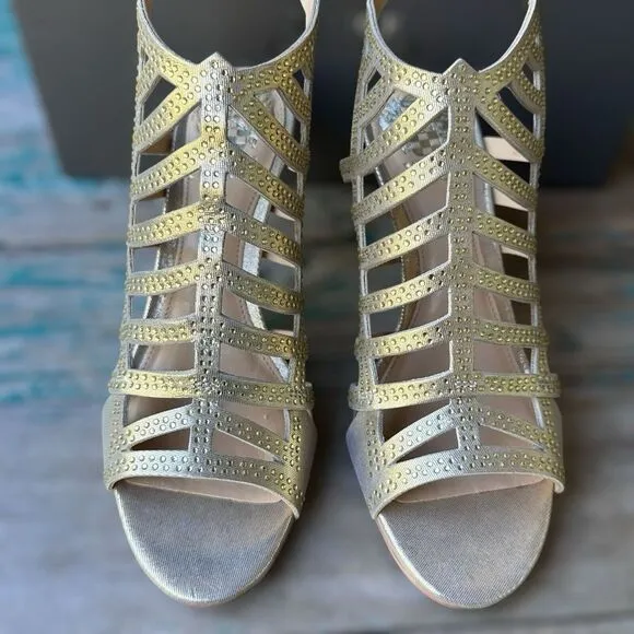 Vince‎ Camuto Patinka Sandal Size 6M Ankle Strap Glitter Gold Nugget Color NWB