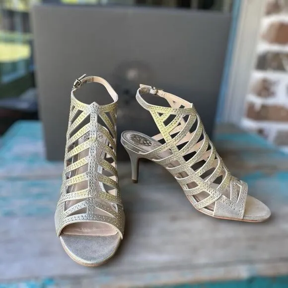 Vince‎ Camuto Patinka Sandal Size 6M Ankle Strap Glitter Gold Nugget Color NWB
