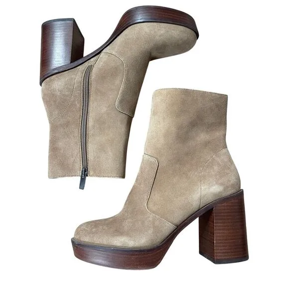 Vince Camuto Suede Kensta Platform Bootie Heeled Tan Brown Size 9