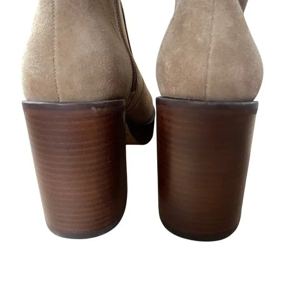 Vince Camuto Suede Kensta Platform Bootie Heeled Tan Brown Size 9