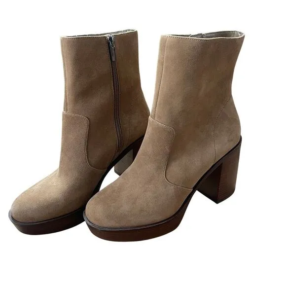 Vince Camuto Suede Kensta Platform Bootie Heeled Tan Brown Size 9