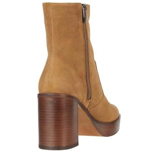 Vince Camuto Suede Kensta Platform Bootie Heeled Tan Brown Size 9