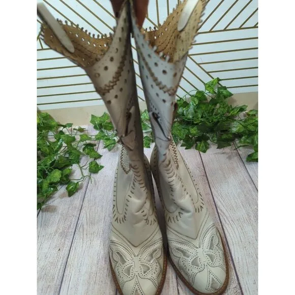 Vince Camuto Women's Western Boots Leather Perforated Butterfly Boho Festival 7M