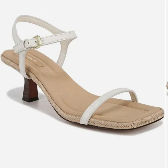 Vince Coco Ankle Strap Espadrille Kitten Heel Sandal - MILK, Size 8M