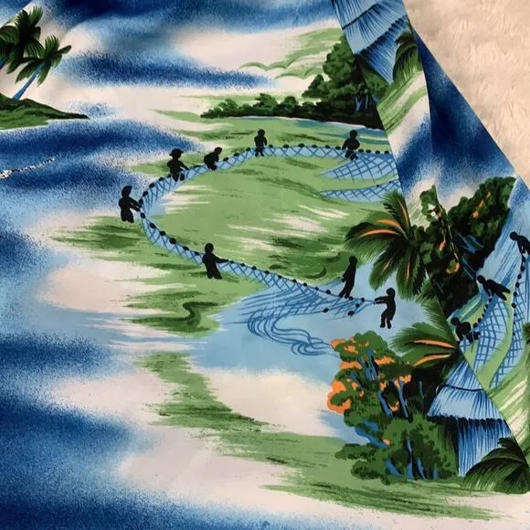 Vintage 70s Hukilau Fashions Hawaiian blue maxi halter dress, med to L