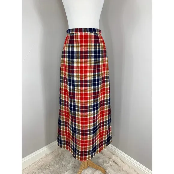 Vintage 70s Maxi Skirt Plaid Tartan Wool Fall Winter Boho Hippie Grunge Punk