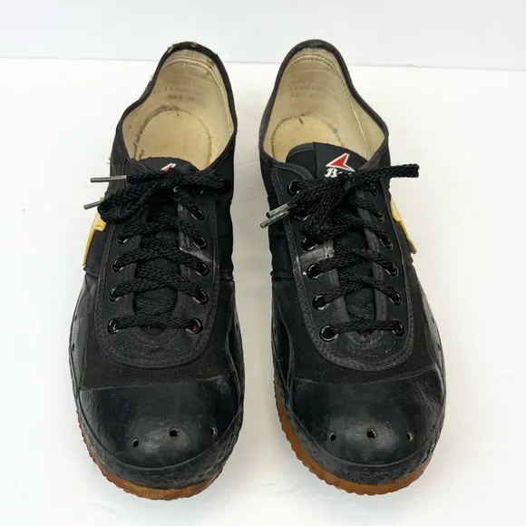 Vintage BATA BIKER Cycling Shoes Sz 11- 11.5M Black &amp; Yellow Made In USA 70s 80S