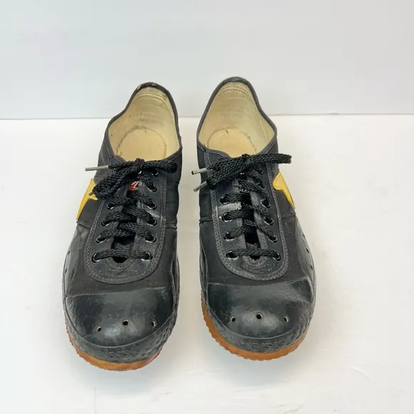 Vintage BATA BIKER Cycling Shoes Sz 11- 11.5M Black &amp; Yellow Made In USA 70s 80S