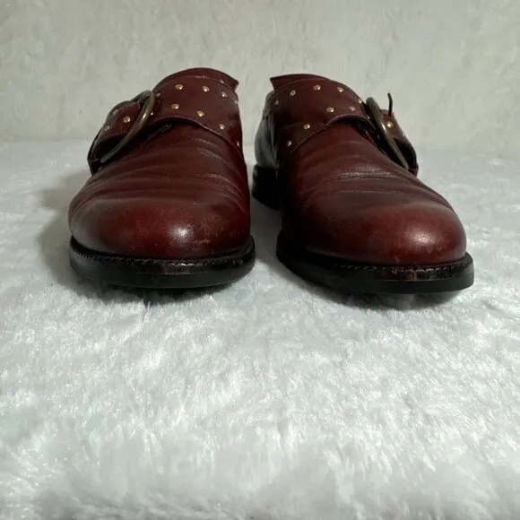 Vintage Donna Carolina Burgundy Leather Studded Monk Strap Shoes loafers Italy