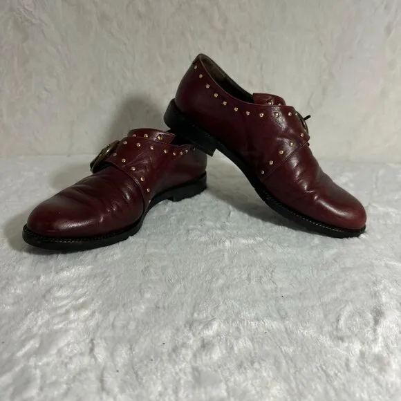 Vintage Donna Carolina Burgundy Leather Studded Monk Strap Shoes loafers Italy