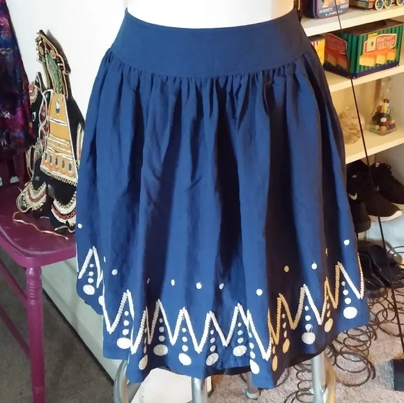 Vintage Ethnic Skirt Blue Embroidred Lafen…