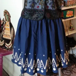 Vintage Ethnic Skirt Blue Embroidred Lafen…
