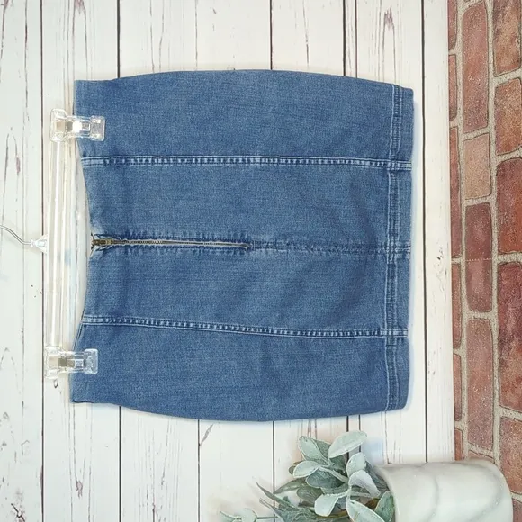 Vintage Free People Denim Jean Skirt Casual Modern Fitted Bodycon Femme 90's