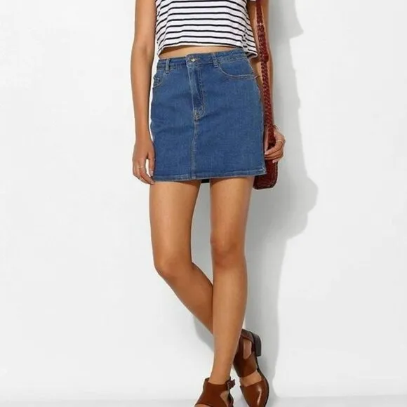 Vintage Free People Denim Jean Skirt Casual Modern Fitted Bodycon Femme 90's