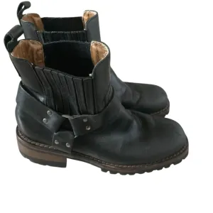 Vintage GBX dorado moto Black Leather Ankle Boots biker harness boots Sz 10