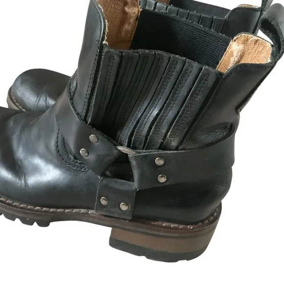 Vintage GBX dorado moto Black Leather Ankle Boots biker harness boots Sz 10