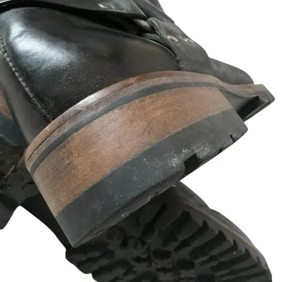 Vintage GBX dorado moto Black Leather Ankle Boots biker harness boots Sz 10