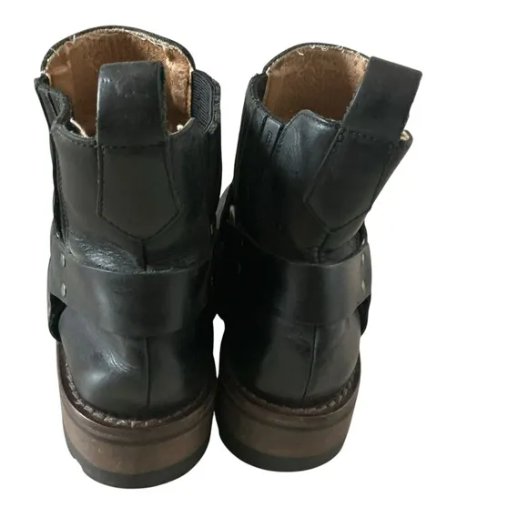 Vintage GBX dorado moto Black Leather Ankle Boots biker harness boots Sz 10