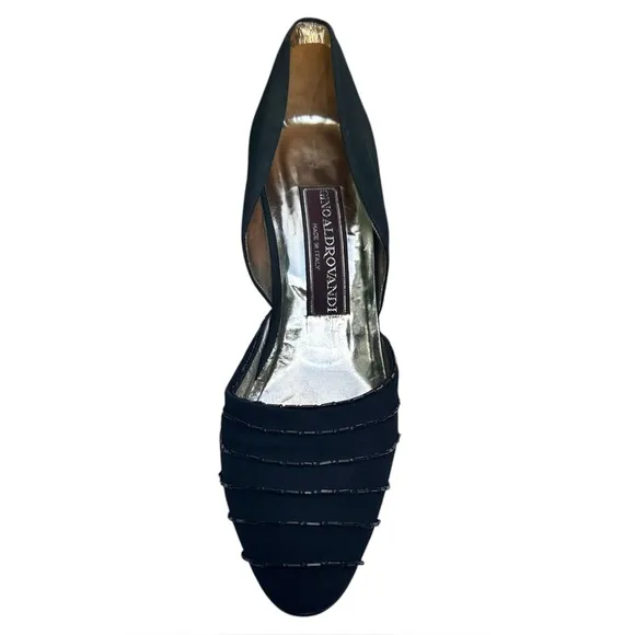Vintage Gino Aldrovandi Black Shoes Pumps Fabric Beaded Size EU 38 1/2 US 8