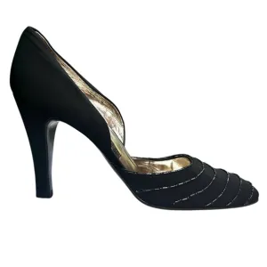 Vintage Gino Aldrovandi Black Shoes Pumps Fabric Beaded Size EU 38 1/2 US 8