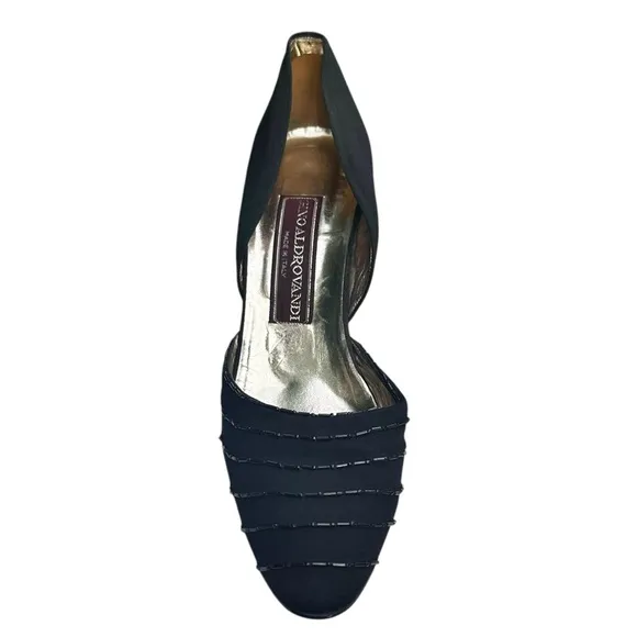 Vintage Gino Aldrovandi Black Shoes Pumps Fabric Beaded Size EU 38 1/2 US 8