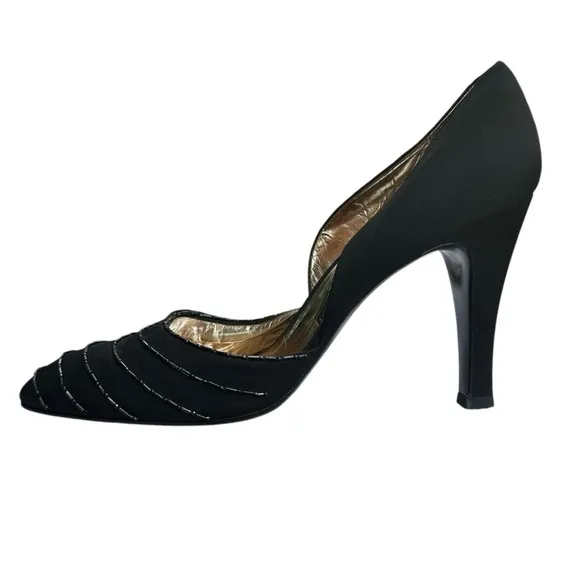 Vintage Gino Aldrovandi Black Shoes Pumps Fabric Beaded Size EU 38 1/2 US 8
