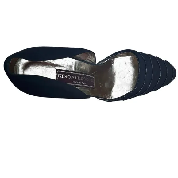 Vintage Gino Aldrovandi Black Shoes Pumps Fabric Beaded Size EU 38 1/2 US 8