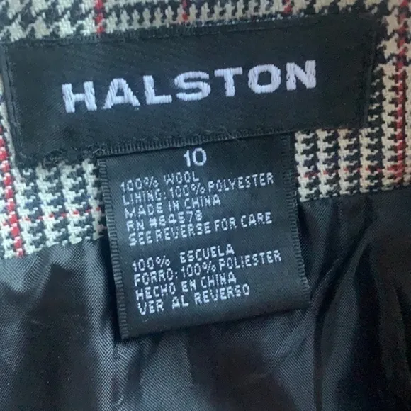 Vintage Halston Gray Houndstooth Plaid Wool A-Line Skirt Size 10
