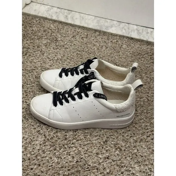 Vintage Havana Grant Silver Glitter White Leather Sneakers 6
