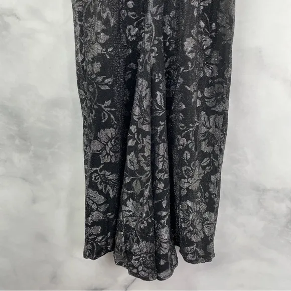 Vintage Jessica McClintock Gunne Sax Metallic Floral Slip Midi Dress Black XS