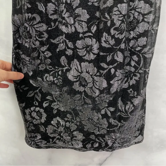 Vintage Jessica McClintock Gunne Sax Metallic Floral Slip Midi Dress Black XS