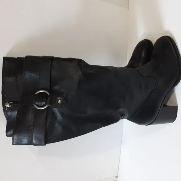 Vintage Johnston and Murphy tall riding boots women black feather Y2K 8M casual