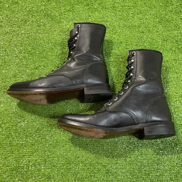 Vintage Justin Ankle Boots Womens 5.5B Retro Western Lace Up Black Leather